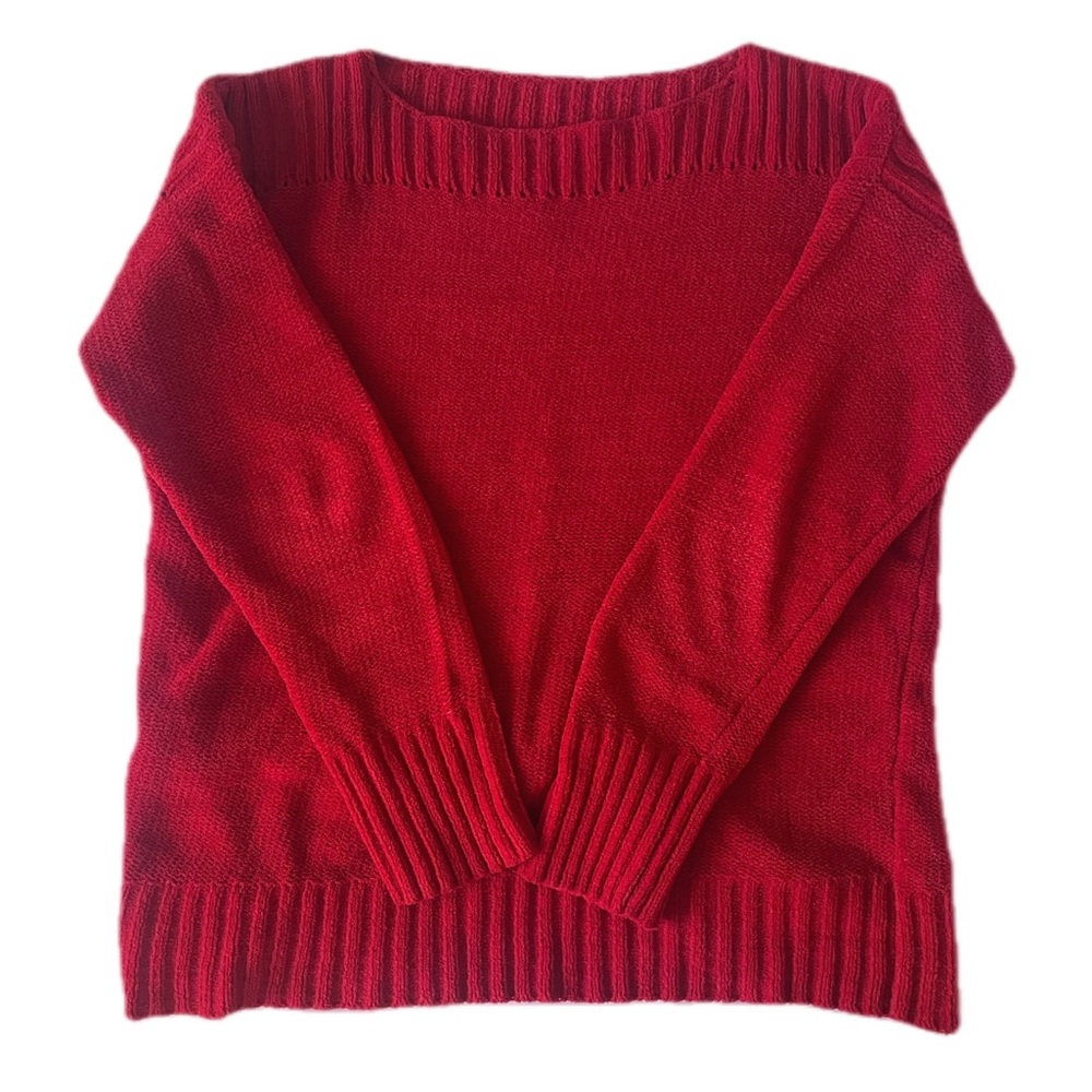 Effeci Women's Boat Neck Textured Knit Sweater Pullover Soft Cozy Plush Feel Red